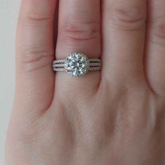 2 Carat Round Moissanite Platinum and Rhodium Plated 925 Silver Ring - Picture 14 of 14